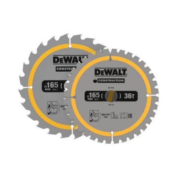 Picture of DT90270 Construction Circular Saw Blade 2 Pack 165 x 20mm x 24T/36T