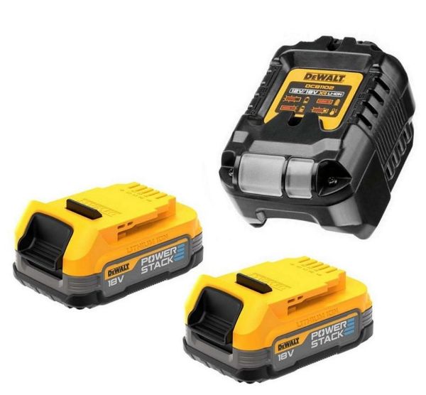 Picture of Dewalt DCB1102E2-GB XR 18v Li-Ion Powerstack Starter Kit - c/w 2x 1.7amp, 1xCharger