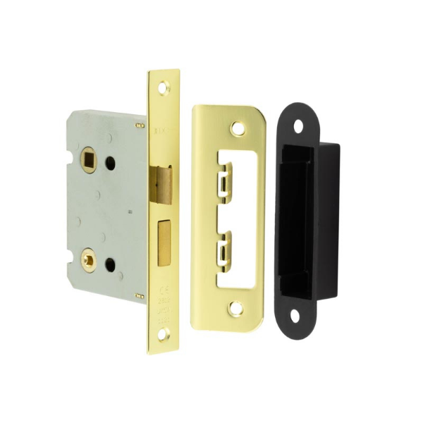 Picture of Frelan Bathroom lock square forend & radiused strike plate 76mm JL460EB Electro Brass