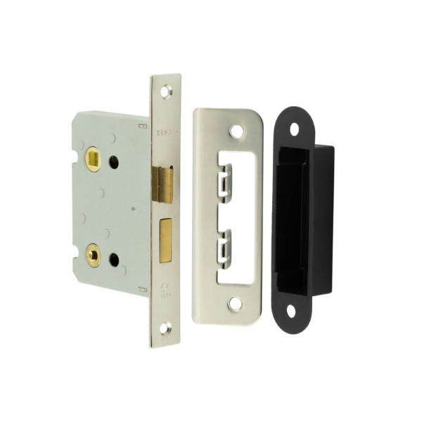 Picture of Frelan Bathroom lock square forend & radiused strike plate 76mm JL460NP Nickel Plated