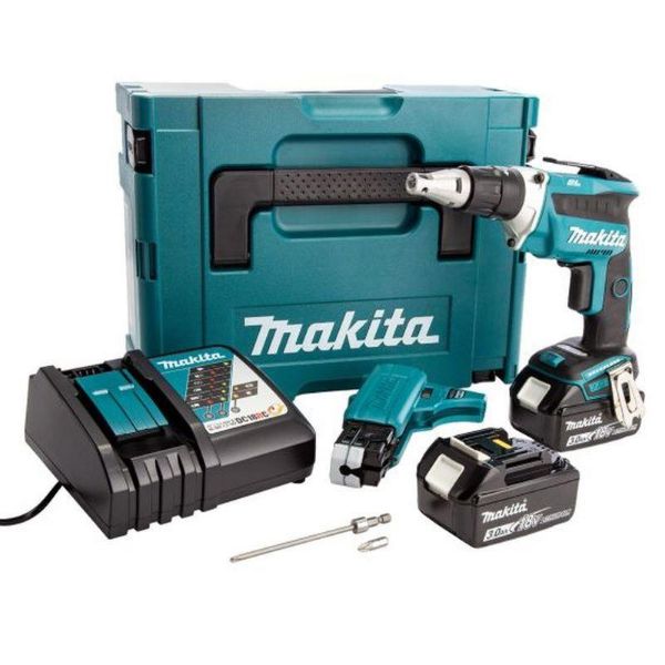 Picture of Makita DFS452Z 18v Li-Ion Drywall Gun in Makpac Case - c/w 2x3amp Batteries, 1xDC18RC Charger, 1xAutofeed Attachment