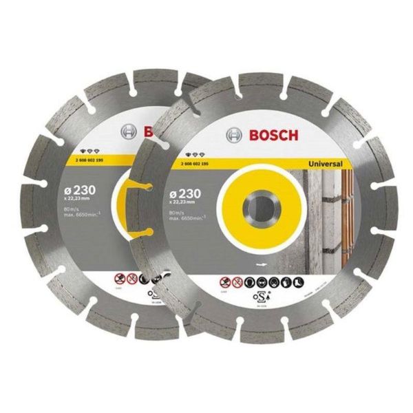 Picture of BOSCH UNIVERSAL DIAMOND DISC 230MM TWINPACK INC
SDS CLIC NUT - BORE SIZE: 22,23