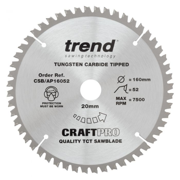 Picture of Trend Craft Saw Blade for Aluminium & Plastic 160mm x 52t x 20mm