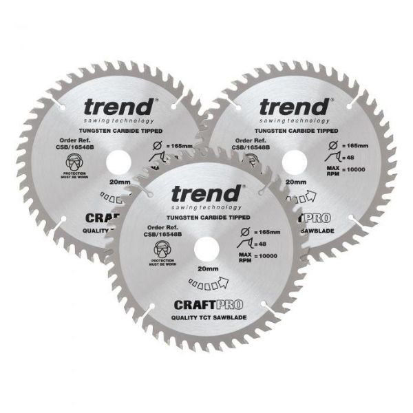 Picture of Trend Craft Saw Blade Triple Pack for Wood 1 x 24T, 1 x 40T, 1 x 52T 165mm