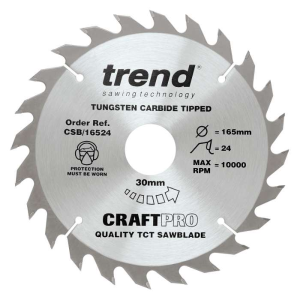 Picture of Trend Craft Saw Blade for Wood 165mm x 24 teeth x 30mm