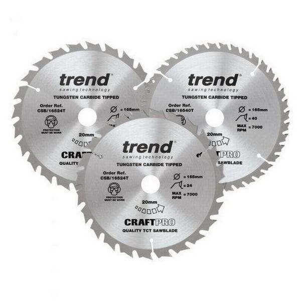 Picture of Trend Craft Saw Blade Triple Pack for Wood 2 x 24T, 1 x 48T 165mm