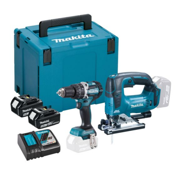 Picture of Makita DLX2202TJ 18V LXT Cordless BL Combi Drill & Jigsaw Combo Kit With 2 x 5.0Ah 