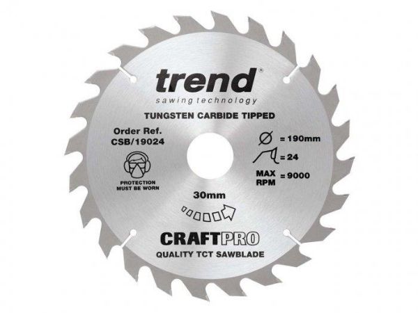 Picture of Trend Craft Pro 190mm diameter Saw Blade 30mm bore 24 tooth