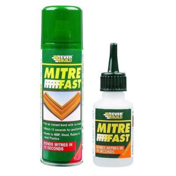 Picture of Everbuild Mitre Fast Bonding Jumbo Kit 400ml Aerosol/100ml Glue - Clear