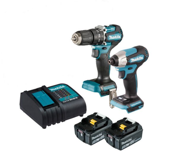 Picture of Makita DLX2414ST 18V Cordless Brushless Combi Drill & 1/4" Impact Drill Twin Kit 2 x 5.0Ah