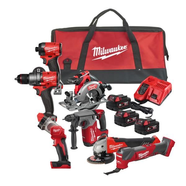 Picture of Milwaukee M18FPP7A3-503B Fuel 7pc Powerpack c/w 1xM18FPD3, M18FID3, M18FMT, M18CCS55, M18TLED, M12-18FC, 3x5amp Batteries in HD Tool Bag 