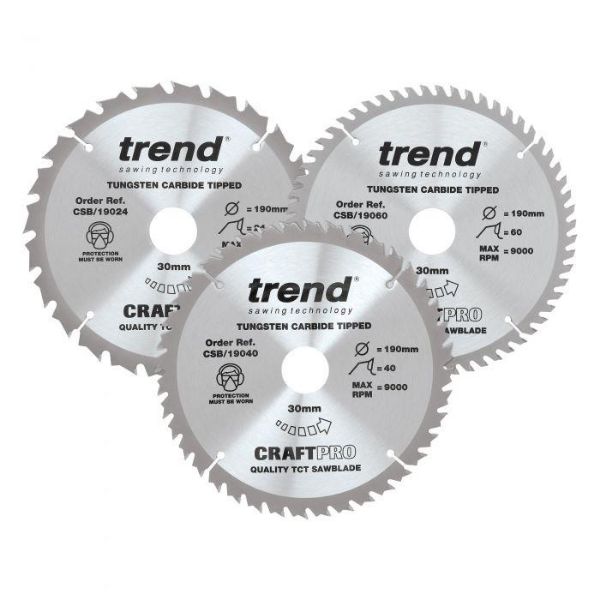 Picture of Trend Craft Saw Blade Triple Pack for Wood
1 x 24T, 1 x 40T, 1 x 60T