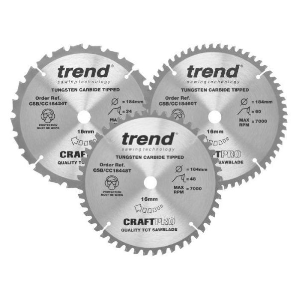 Picture of Trend Craft Saw Blade Triple Pack for Wood
1 x 24T, 1 x 48T, 1 x 60T