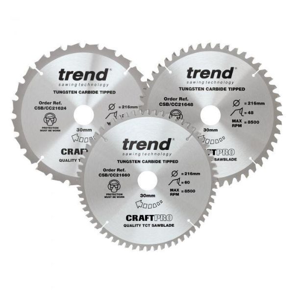 Picture of Trend Craft Saw Blade Triple Pack for Wood
1 x 24T, 1 x 48T, 1 x 60T