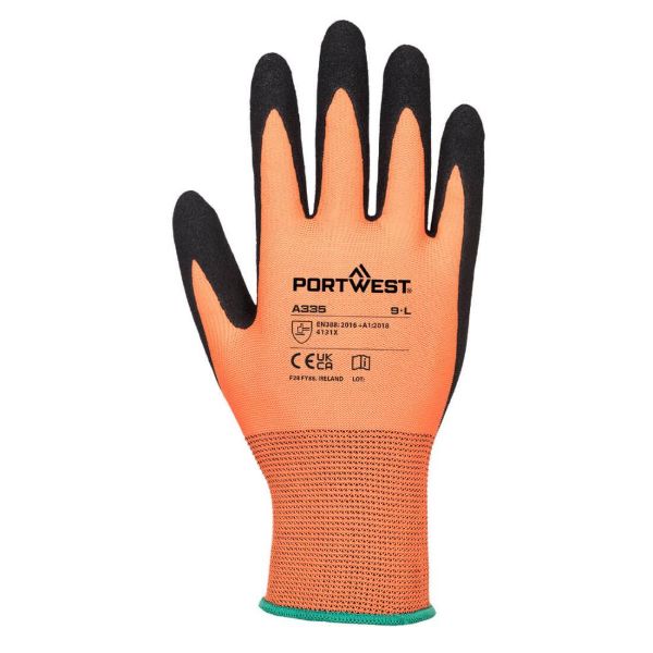 Picture of Portwest A335 Dermi Grip NPR15 Nitrile Sandy Glove - Size 10 - Black & Orange